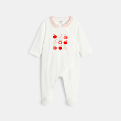 بذلة نوم مخملية برسمة التفاح، باللون الأبيض للفتيات الصغيرات